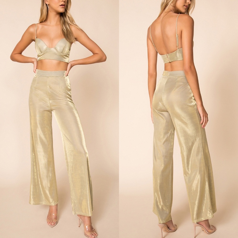 Superdown Pant Set Gold Tank Wide Leg Gold Revolve